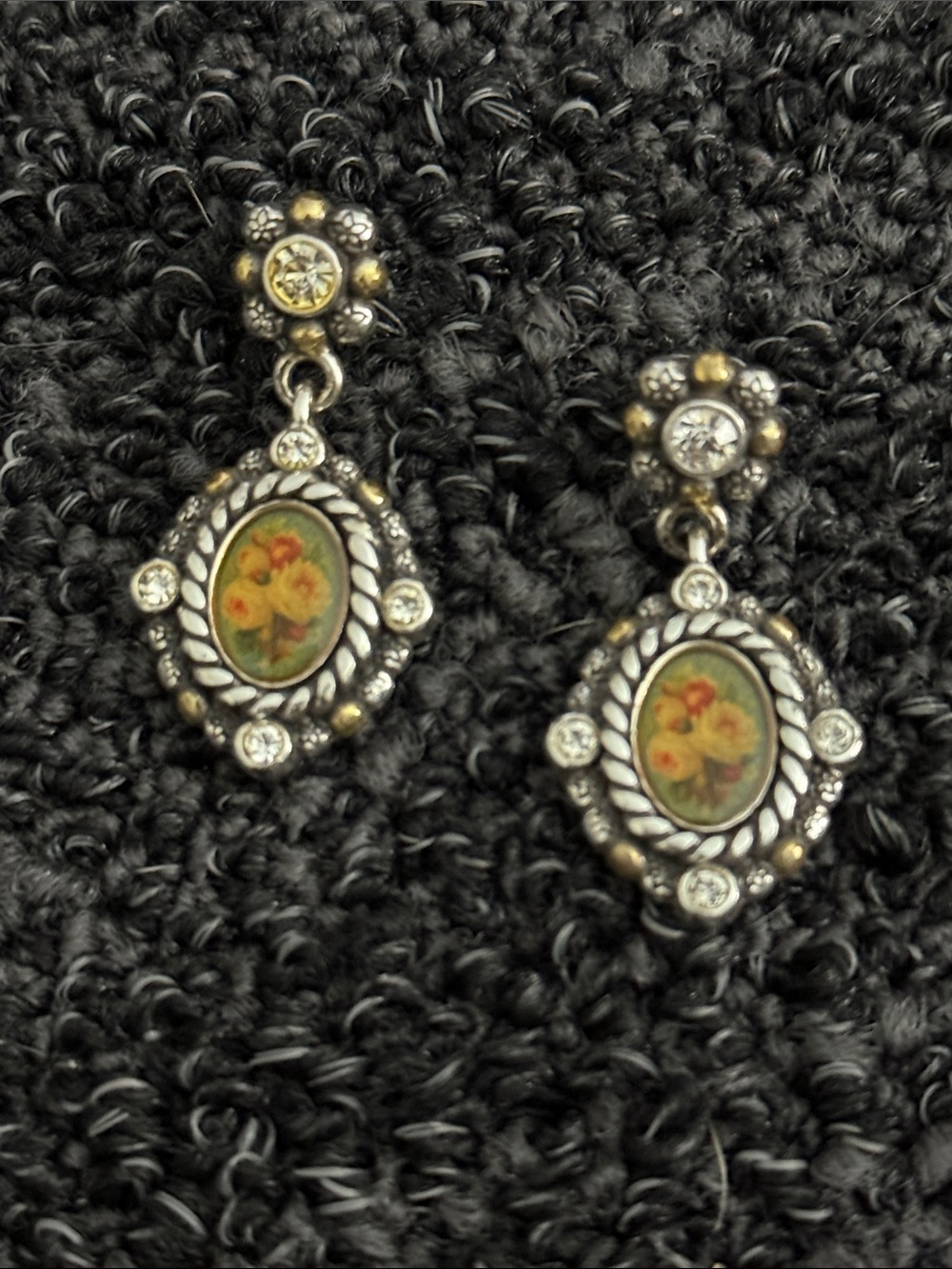Brighton Floral Oval Drop Earrings in Green and Gold